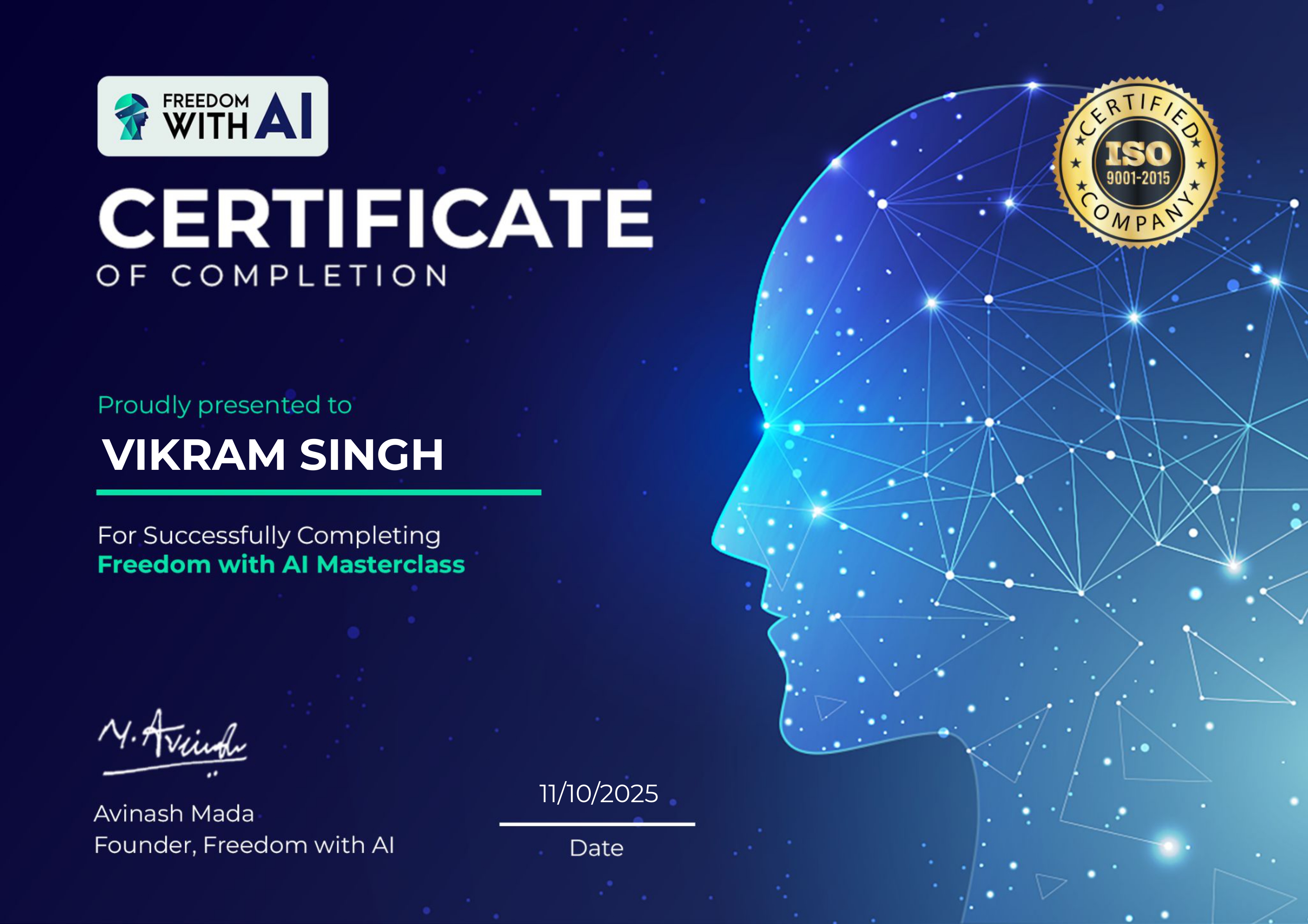 AI masterclass certificate